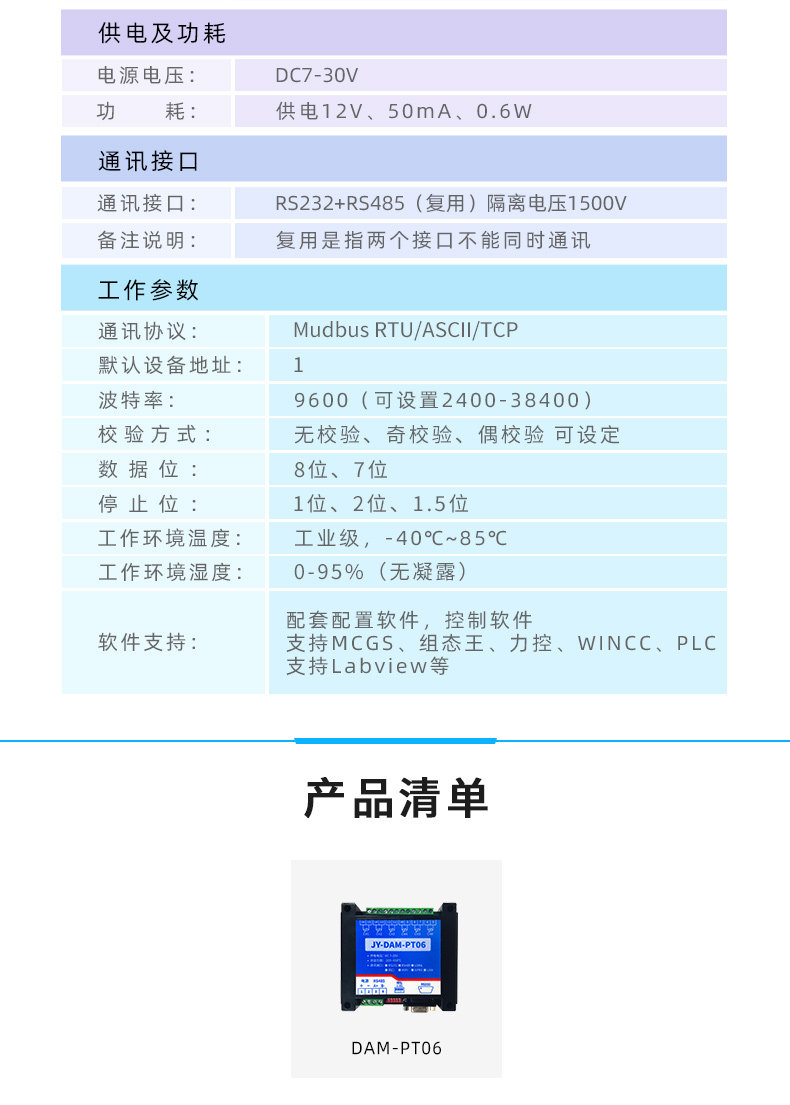 DAM-PT06 温度采集模块参数) DAM-PT06 温度采集模块参数)