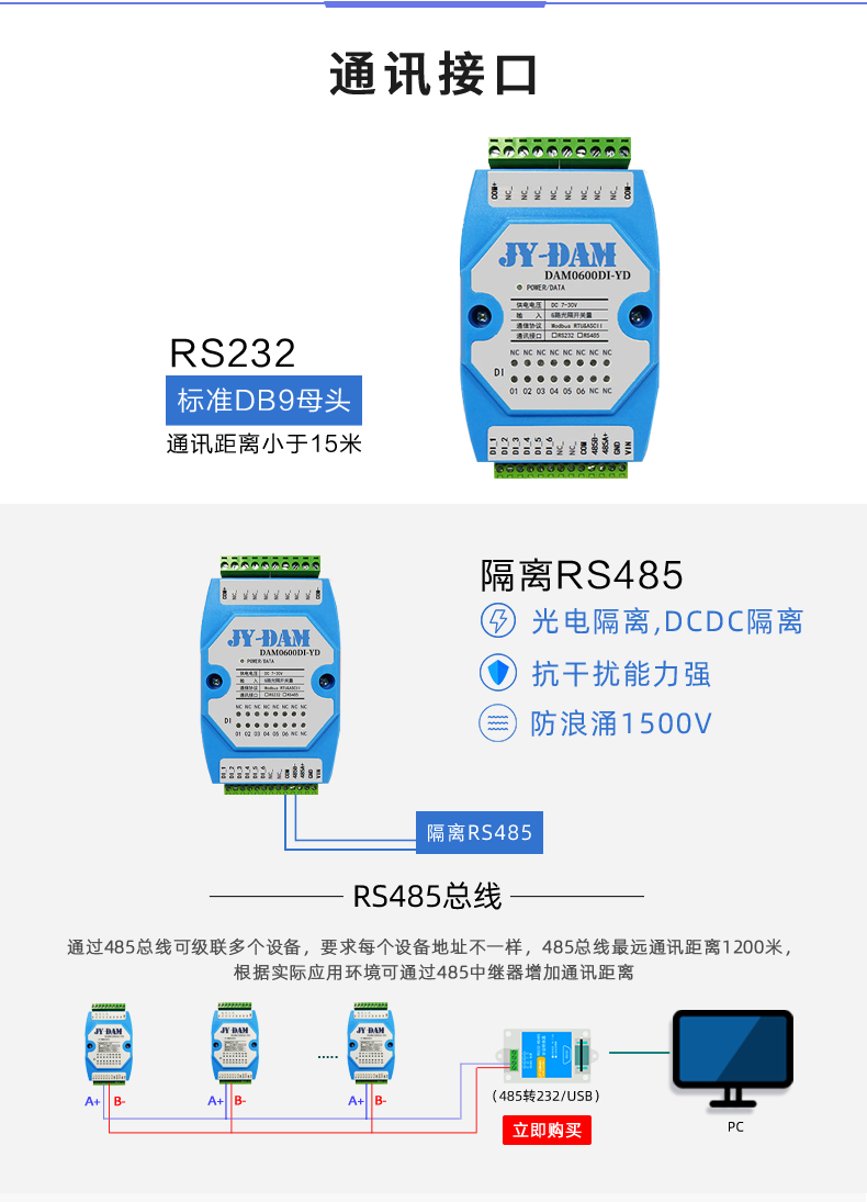 DAM-0600DI-YD 工业级I/O模块通讯接口 DAM-0600DI-YD 工业级I/O模块通讯接口