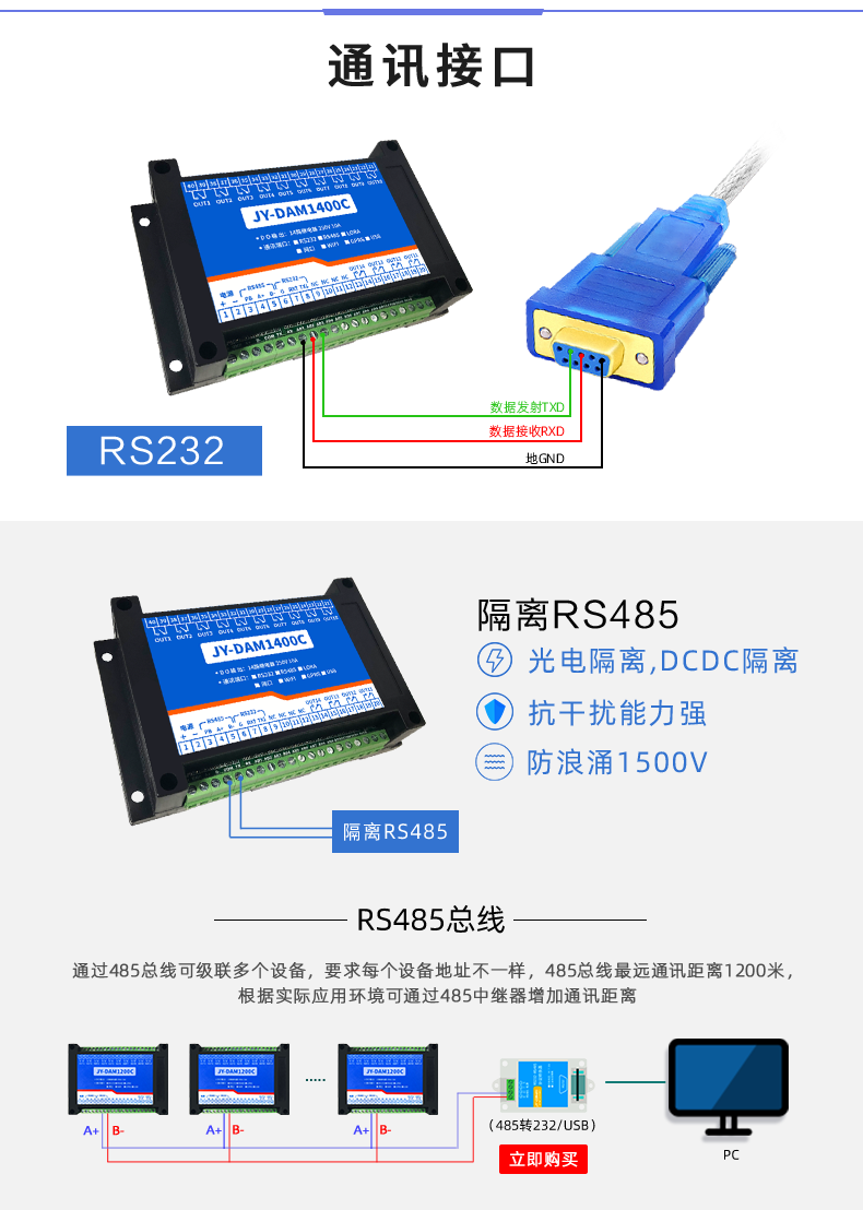 DAM-1400C 工业级I/O模块通讯接口