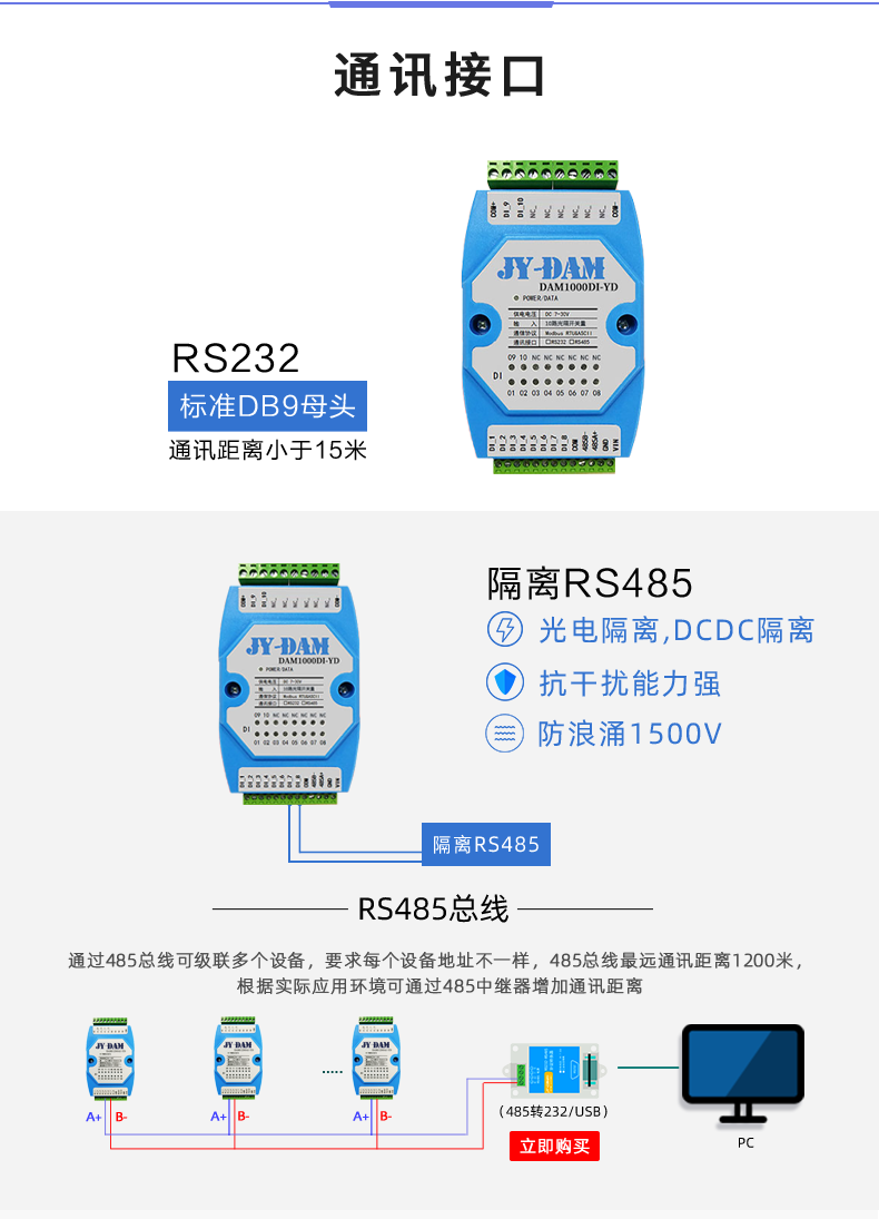 DAM-1000DI-YD 工业级I/O模块通讯接口