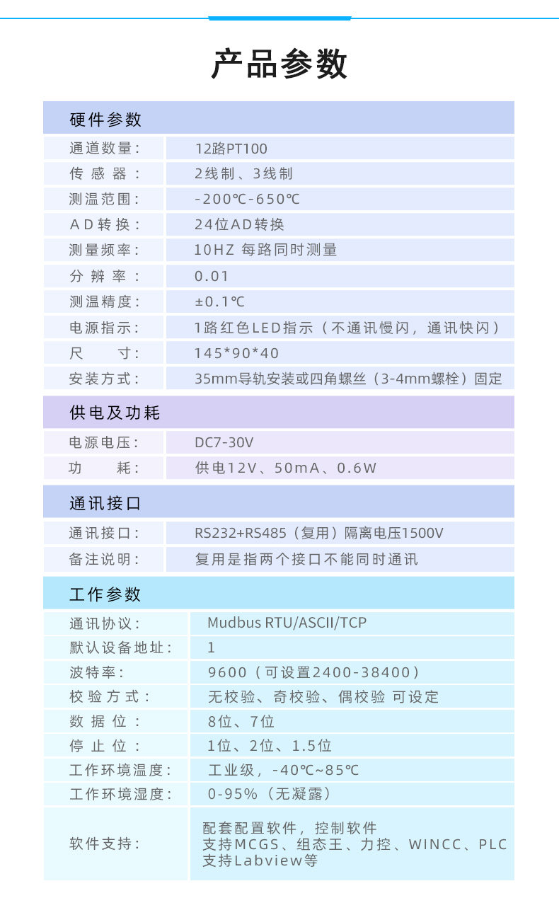 DAM-PT12 温度采集模块参数